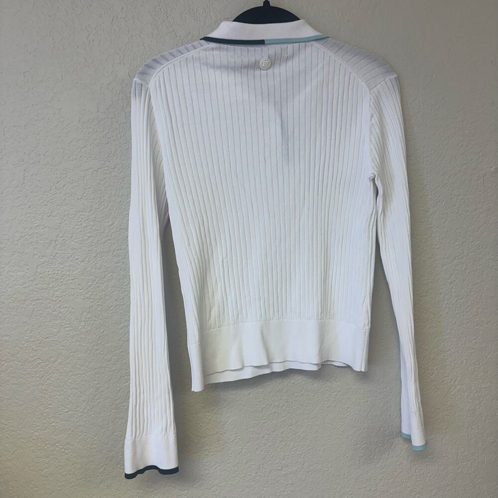 G/FORE Long Sleeve Textured Rib Knit Golf Polo Shirt Contrast Trim White - Picture 4 of 7